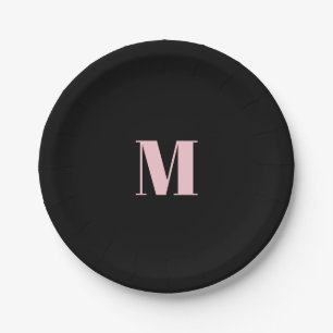 ASSIETTES EN CARTON LETTRE INITIALE MONGRAPHIQUE MINIMALE ROSE NOIR