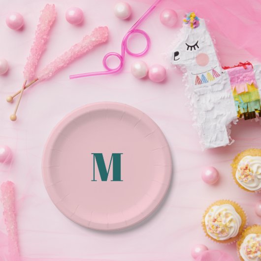 Assiettes En Carton LETTRE INITIALE MONGRAPHIQUE MINIMALE Rose Vert (Fête)