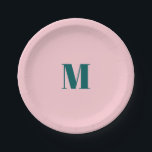 Assiettes En Carton LETTRE INITIALE MONGRAPHIQUE MINIMALE Rose Vert<br><div class="desc">Preppy,  simple,  minimaliste monogramme fournit de la partie dans des couleurs bleu profond vert et rose pastel.</div>