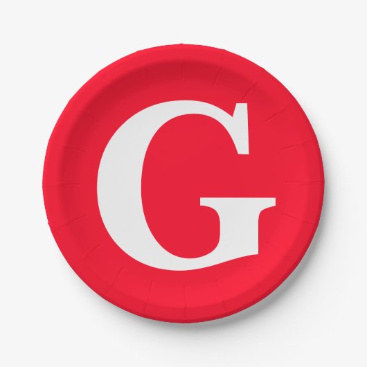 Assiettes En Carton Lettre initiale Monogramme Rouge Blanc Plaine Simp (Devant)