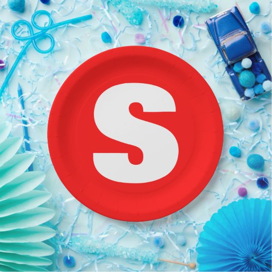 Assiettes En Carton Lettre initiale Monogramme Style moderne Rouge Bla (Fête)