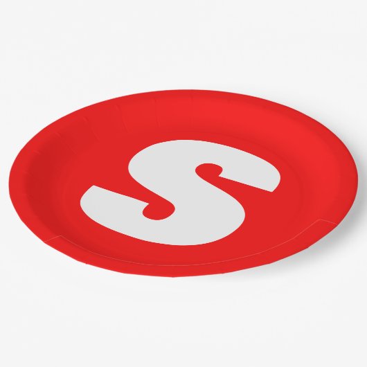 Assiettes En Carton Lettre initiale Monogramme Style moderne Rouge Bla (Angle)