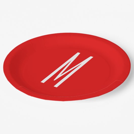 Assiettes En Carton Lettre initiale Monogramme Style moderne Rouge Bla (Angle)