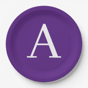 Assiettes En Carton Lettre initiale Monogramme Style moderne violet