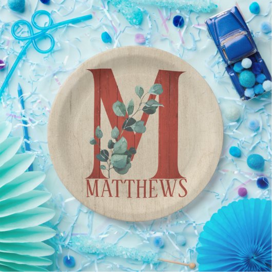 Assiettes En Carton LETTRE M EN BOIS Rustique ET Eucalyptus Personnali (Fête)