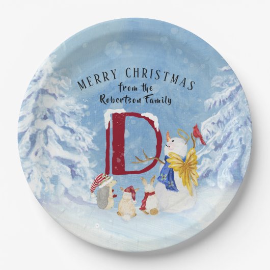 Assiettes En Carton Lettre monogramme D mignon Angel Snowman Noël (Devant)