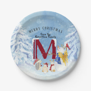 Assiettes En Carton Lettre monogramme M Angel Snowman Noël