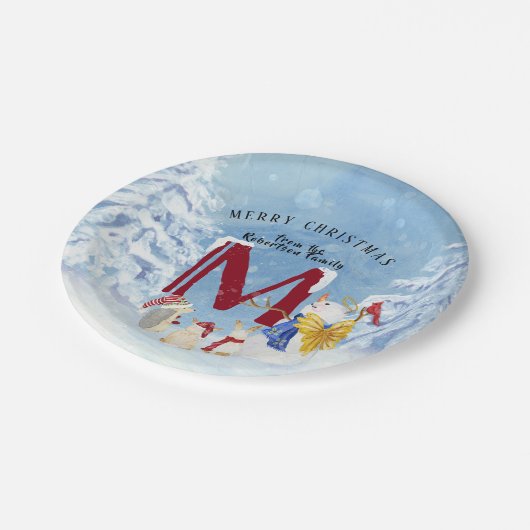 Assiettes En Carton Lettre monogramme M Angel Snowman Noël (Angle)