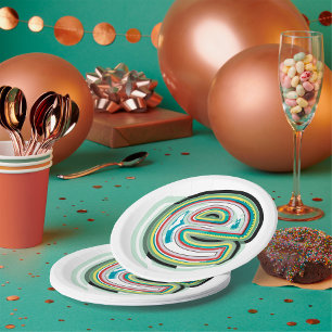 Assiettes En Carton Lettre multicolore E Typographie moderne Abstraite