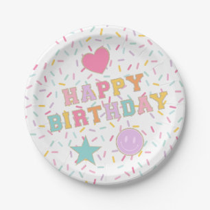 Assiettes En Carton Lettre preppy Patch Plaques papier d'anniversaire