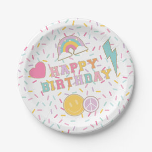 Assiettes En Carton Lettre preppy Patch Plaques papier d'anniversaire