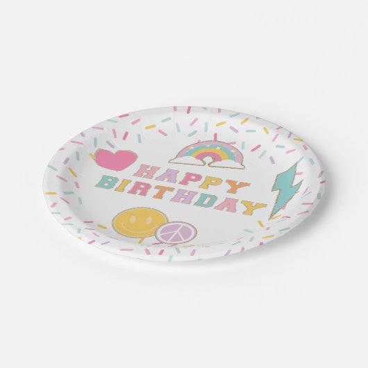 Assiettes En Carton Lettre preppy Patch Plaques papier d'anniversaire (Angle)