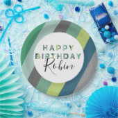 Assiettes En Carton Lettres à rayures vertes personnalisées Fête d'ann (Fête)