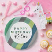 Assiettes En Carton Lettres à rayures vertes personnalisées Fête d'ann (Fête)