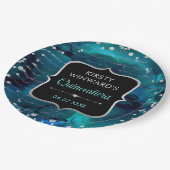 Assiettes En Carton Lettres de Parties scintillant turquoise et Irides (Angle)