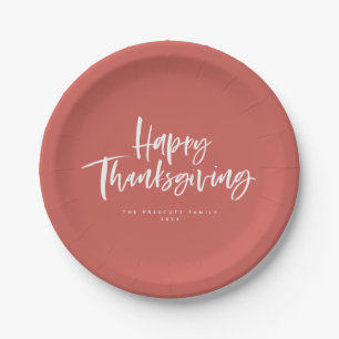 Assiettes En Carton Lettres de pinceau de Bon thanksgiving