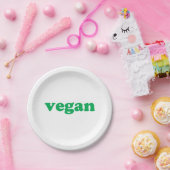 Assiettes En Carton Lettres vertes "Vegan", arrière - plan blanc (Fête)