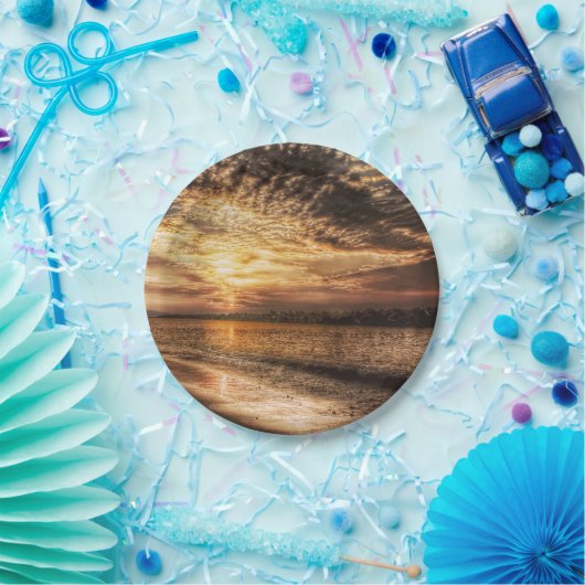 Assiettes En Carton Lever du soleil de la superbe plage (Fête)