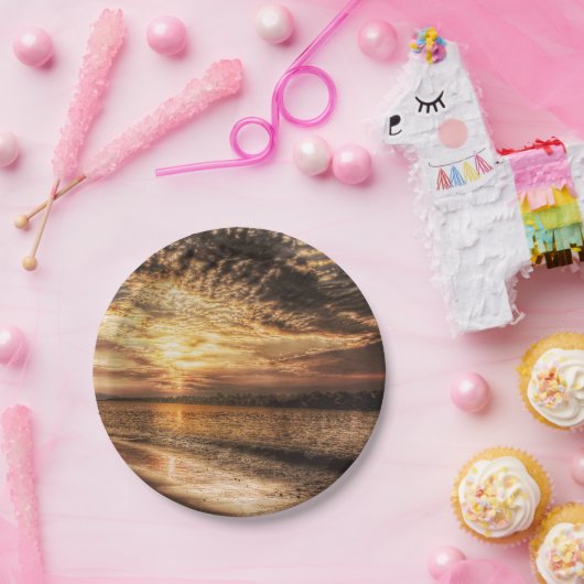 Assiettes En Carton Lever du soleil de la superbe plage (Fête)