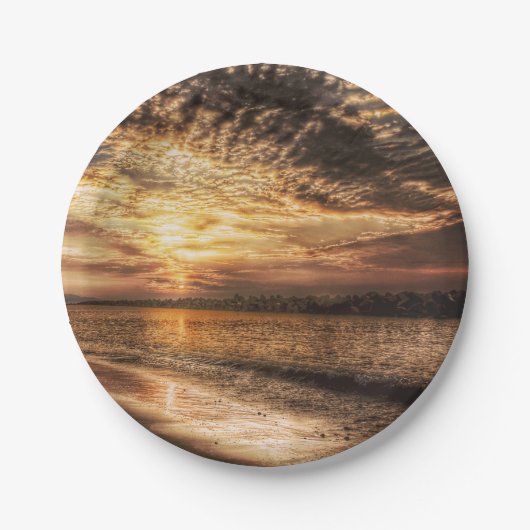 Assiettes En Carton Lever du soleil de la superbe plage (Devant)