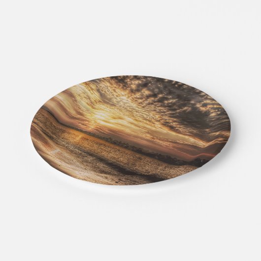 Assiettes En Carton Lever du soleil de la superbe plage (Angle)