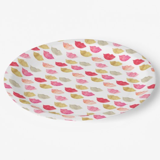 Assiettes En Carton Lèvres d'aquarelle rouge or (Angle)