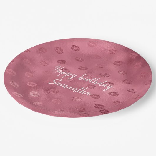 Assiettes En Carton Lèvres rose Glitzy (Angle)