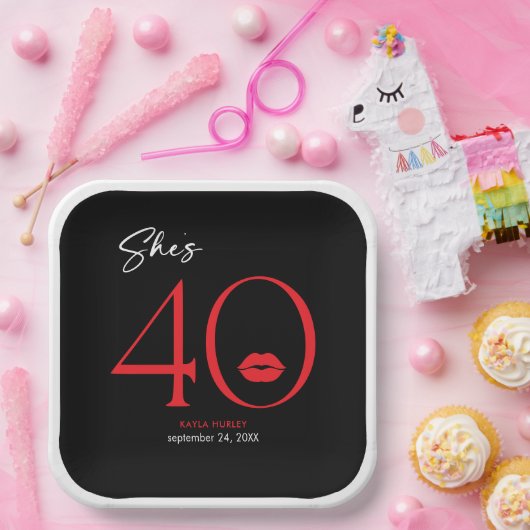 Assiettes En Carton Lèvres rouges minimales modernes Elle a quarante a (Fête)