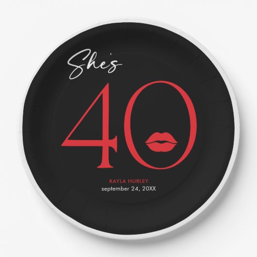Assiettes En Carton Lèvres rouges minimales modernes Elle a quarante a (Devant)