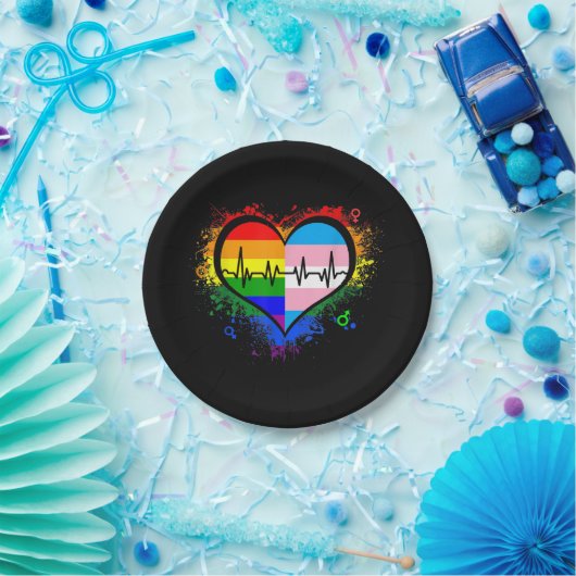 Assiettes En Carton LGBT Hearbeat EKG Shirt Gay Lesbian Transgenre L (Fête)