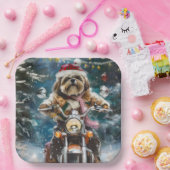 Assiettes En Carton Lhasa Apso Chien à cheval Moto Noël (Fête)
