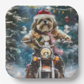 Assiettes En Carton Lhasa Apso Chien à cheval Moto Noël (Recto)