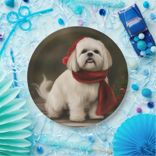 Assiettes En Carton Lhasa Apso Chien dans Noël de neige (Fête)