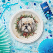 Assiettes En Carton Lhasa Apso Christmas Wreath Festive Pup (Fête)