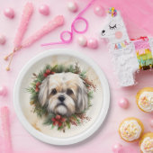 Assiettes En Carton Lhasa Apso Christmas Wreath Festive Pup (Fête)