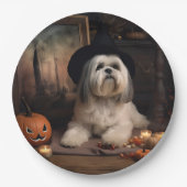 Assiettes En Carton Lhasa Apso Citrouille Halloween effrayant (Devant)