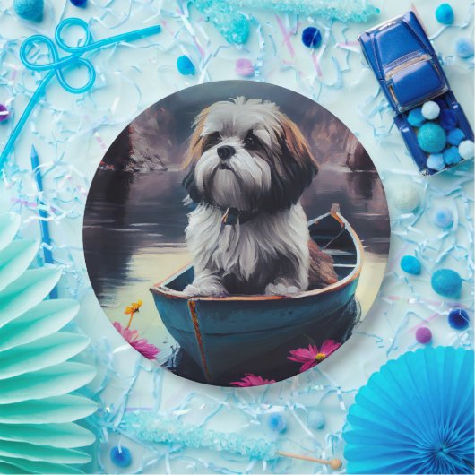 Assiettes En Carton Lhassa Apso sur une rame : une aventure Pittoresqu (Fête)