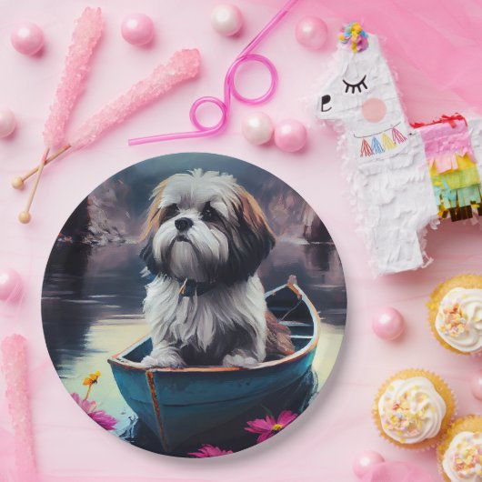 Assiettes En Carton Lhassa Apso sur une rame : une aventure Pittoresqu (Fête)