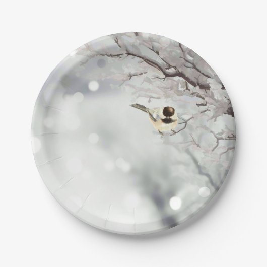 Assiettes En Carton L'hiver Frosty Tree Chickadee Bird art (Devant)