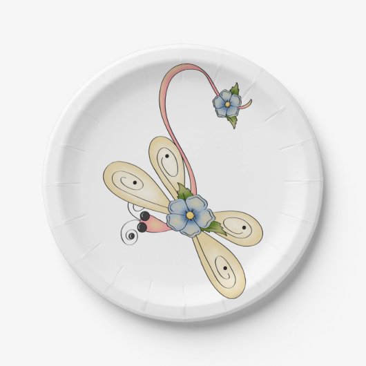 Assiettes En Carton libellule de fleurs (Devant)