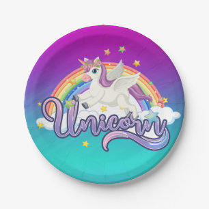Assiettes En Carton Licorne Arc-en-ciel Anniversaire Magique Fantaisis
