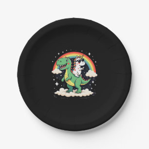 Assiettes En Carton Licorne Arc-en-Ciel Chevauchant T rex - Garçons Fi