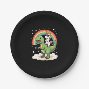 Assiettes En Carton Licorne Arc-en-Ciel Chevauchant T rex - Garçons Fi