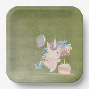 Assiettes En Carton licorne arc-en-ciel en ballons, Plaque en papier