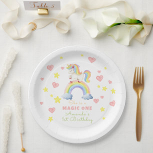 Assiettes En Carton Licorne Arc-en-Ciel Magie Un Premier Anniversaire