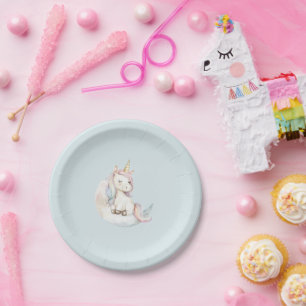 Assiettes En Carton Licorne Bleue sur Anniversaire Nuageux