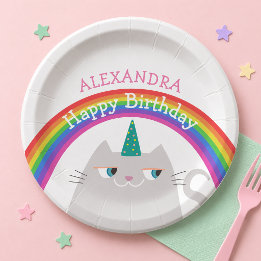 Assiettes En Carton Licorne Chat Mignon Anniversaire Arc-en-ciel