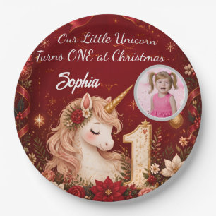 Assiettes En Carton Licorne cramoisie florale 1er anniversaire Noël