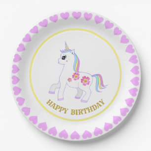 Assiettes En Carton Licorne de joyeux anniversaire mignonne