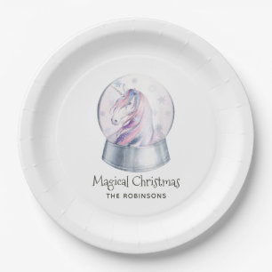 Assiettes En Carton Licorne de Noël à paillettes et aquarelle